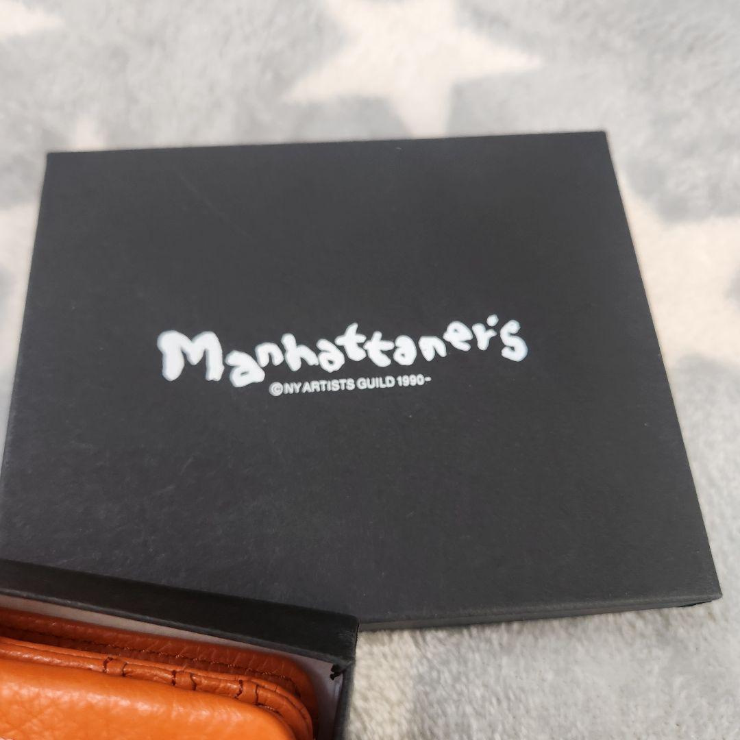 新品未使用 マンハッタナーズ 二つ折財布 猫　オレンジ