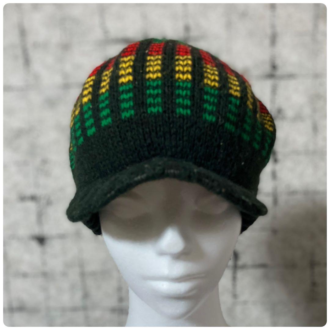★ 90s OLD STUSSY ラスタ ニットキャップ 刺繍ロゴ ビーニー