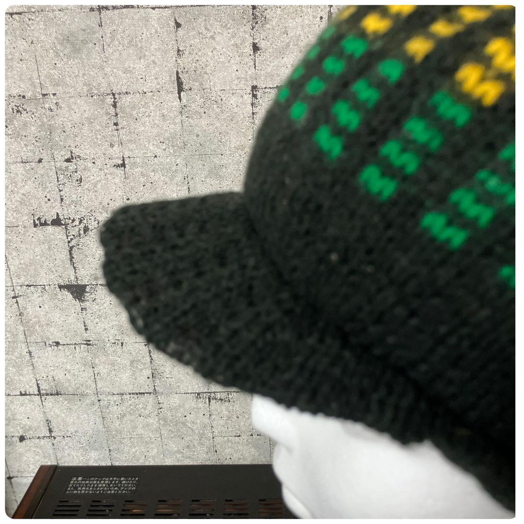 ★ 90s OLD STUSSY ラスタ ニットキャップ 刺繍ロゴ ビーニー