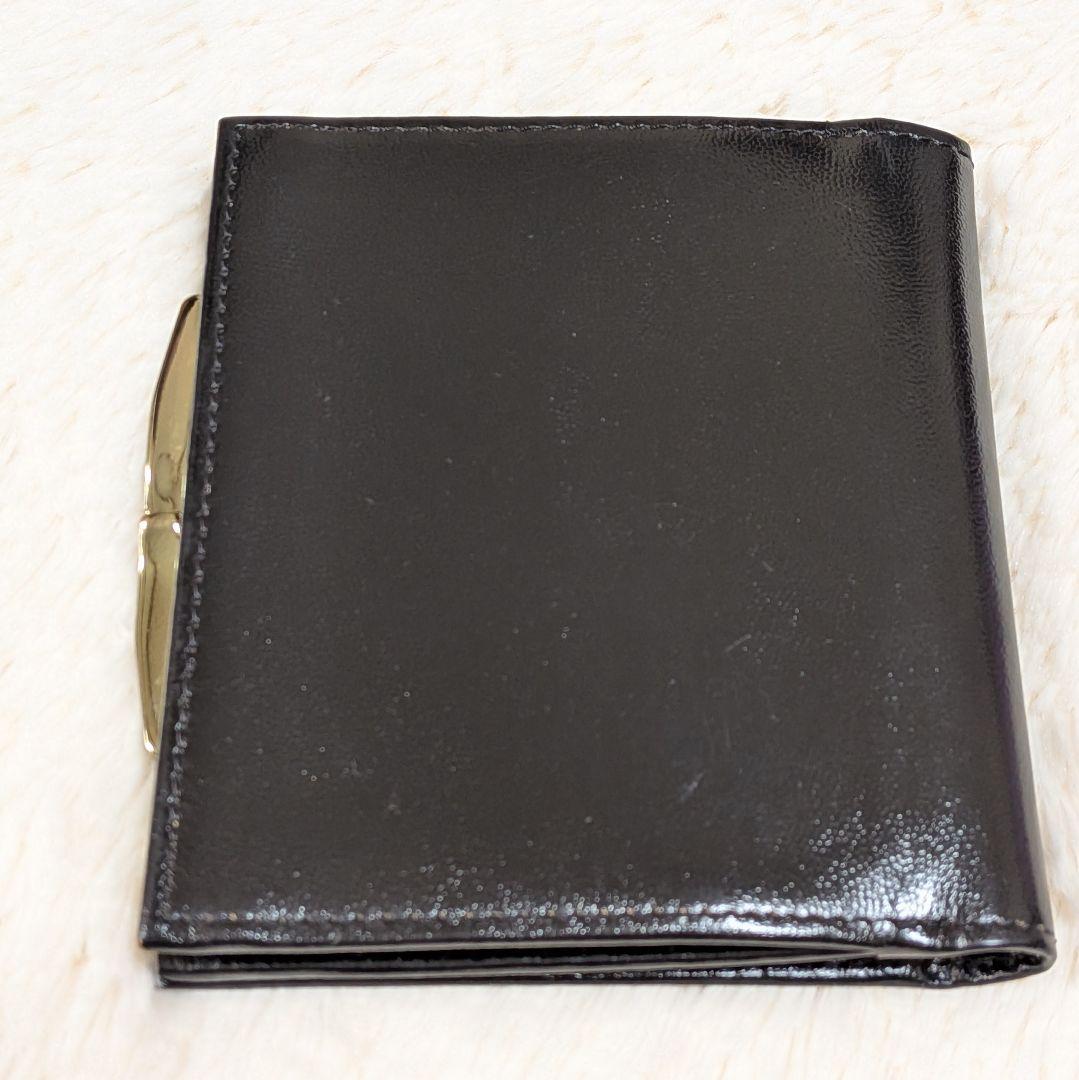 美品✨️YSL イヴサンローラン 二つ折り財布 がま口 ロゴ刻印 レザー 黒