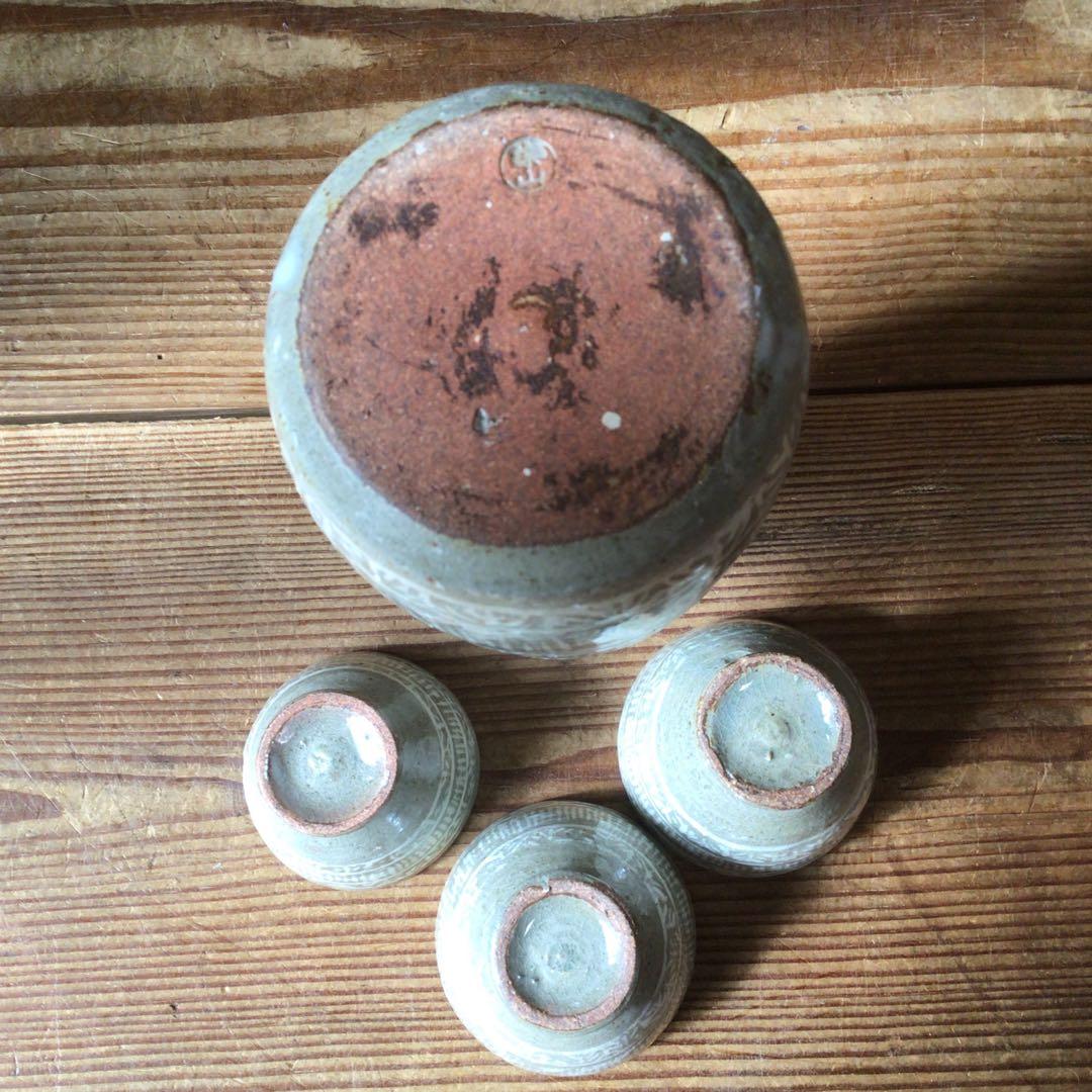 No4321 楽山窯　十二代長岡住右衛門(空郷)造　出雲焼酒器揃　共箱　送料無料