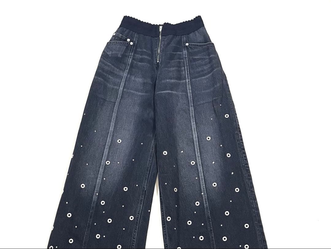 【美品】FETICO/フェティコ　ワイド デニム パンツ　25ss　ストーン装飾