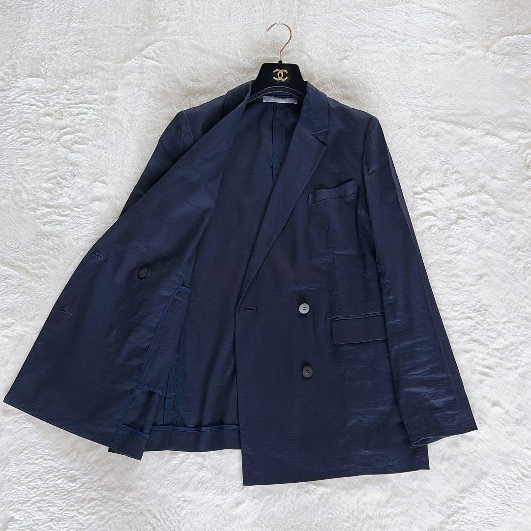 美品✨【セオリーリュクス】リネン混ダブルブレストジャケット ネイビー 40 L