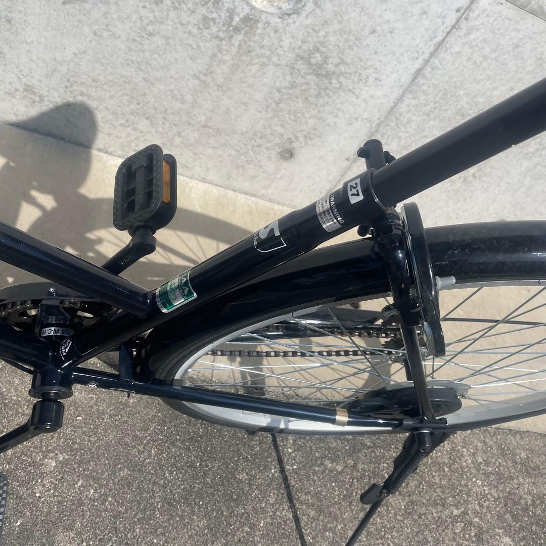 ママチャリ 自転車 27インチ シティサイクル ネイビー