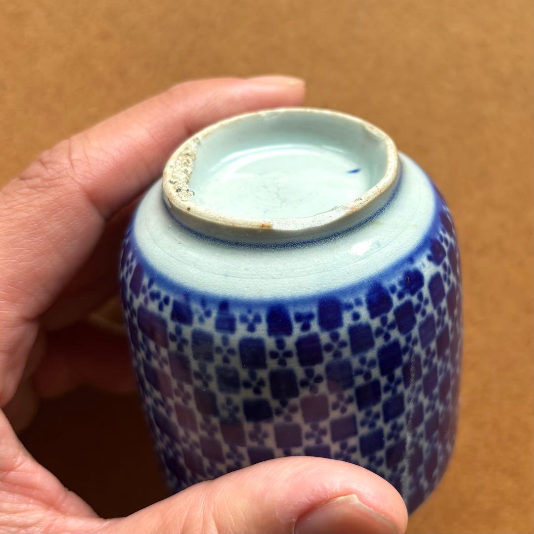 明治　湯呑み　型紙摺　印判