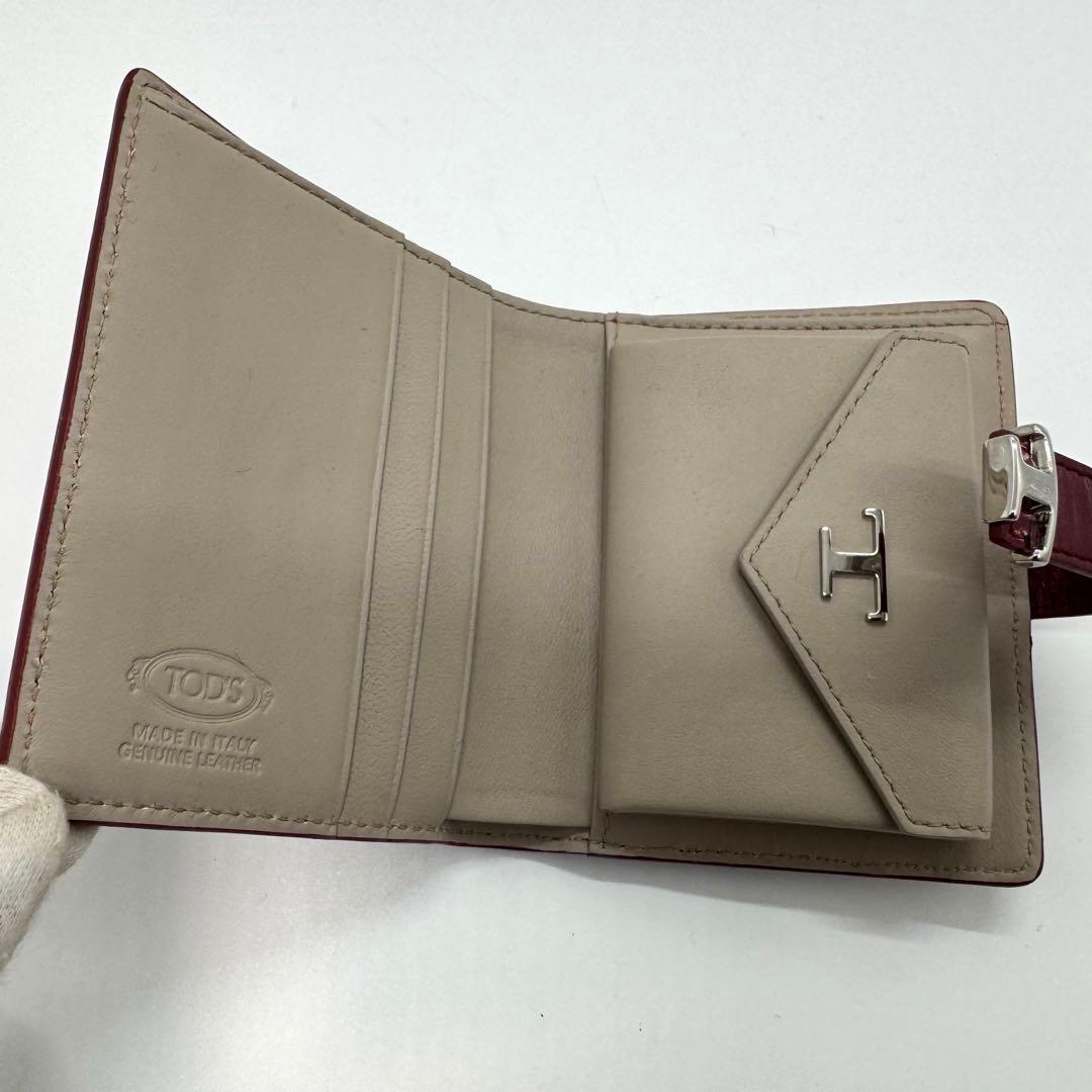 美品 TODS タイムレス 二つ折り財布 ボルドー レザー