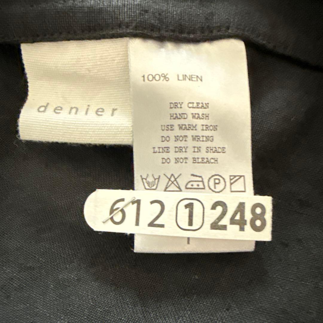 denierデニール リネンブラックコートフード付き羽織り黒 フリーサイズ日本製