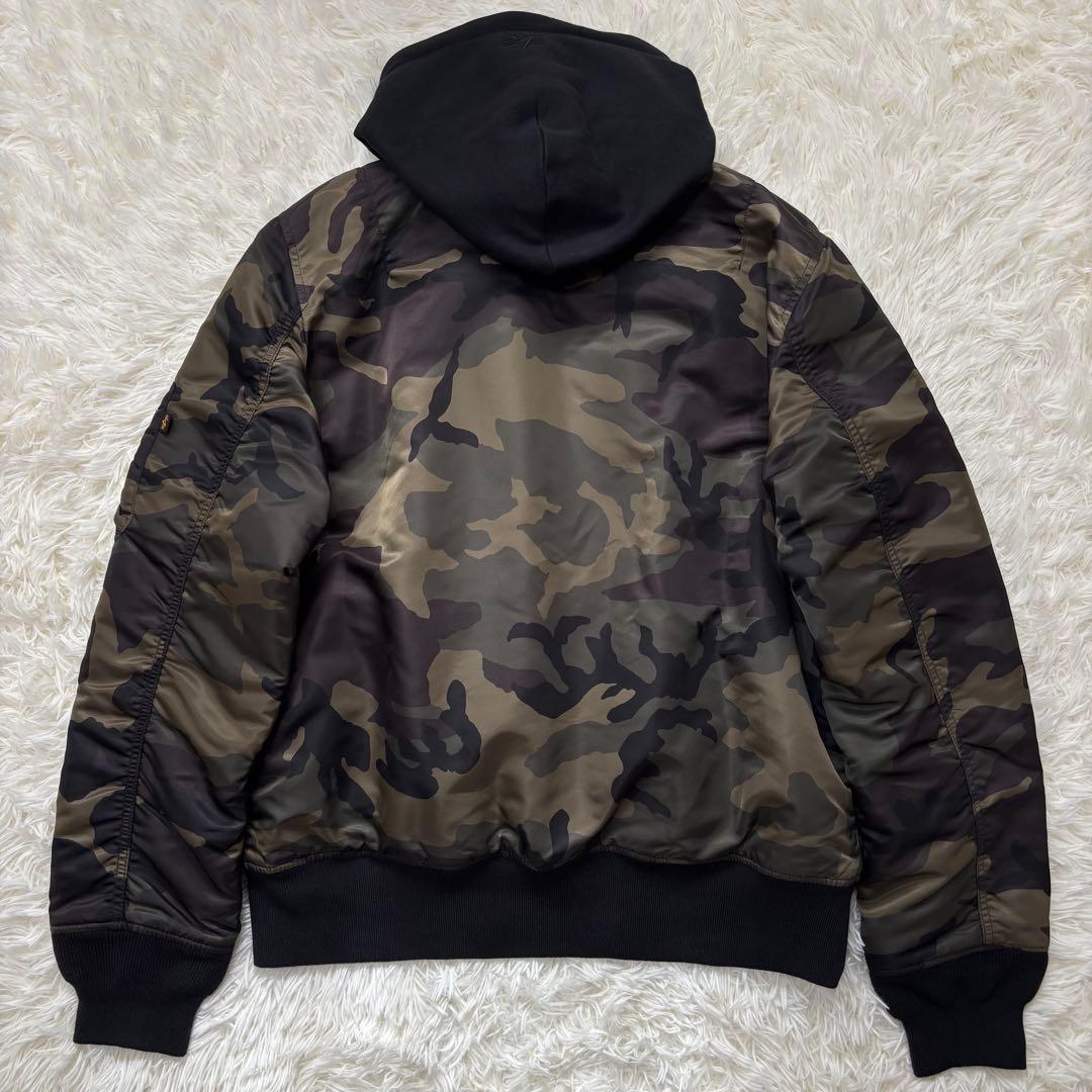 【美品】ALPHA INDUSTRIES カモフラ 迷彩 フード MA-1 XL