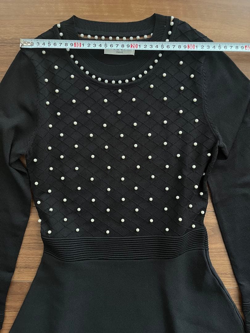 Sandro Paris サロンド パール装飾　ニットワンピース ブラック　黒