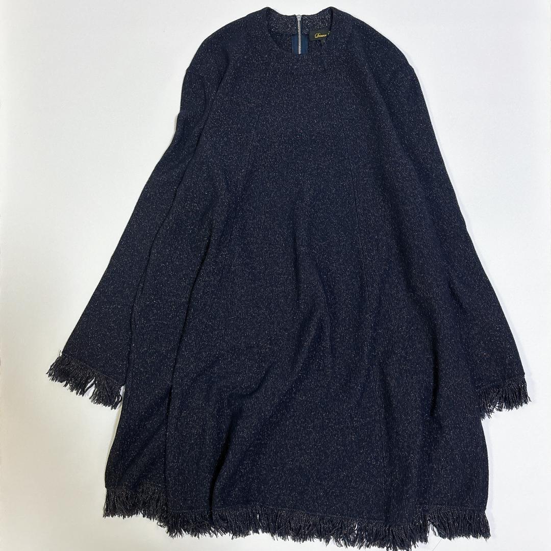 定価8.8万円✨ドゥロワー ラメミラノフリンジワンピース 美品 完売品 ネイビー