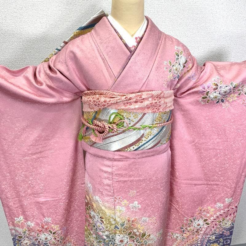 410z23〇ラメ振袖 桐屋 翠山工房 徳永憲峯 地紋 辻が花絞り染〇成人式