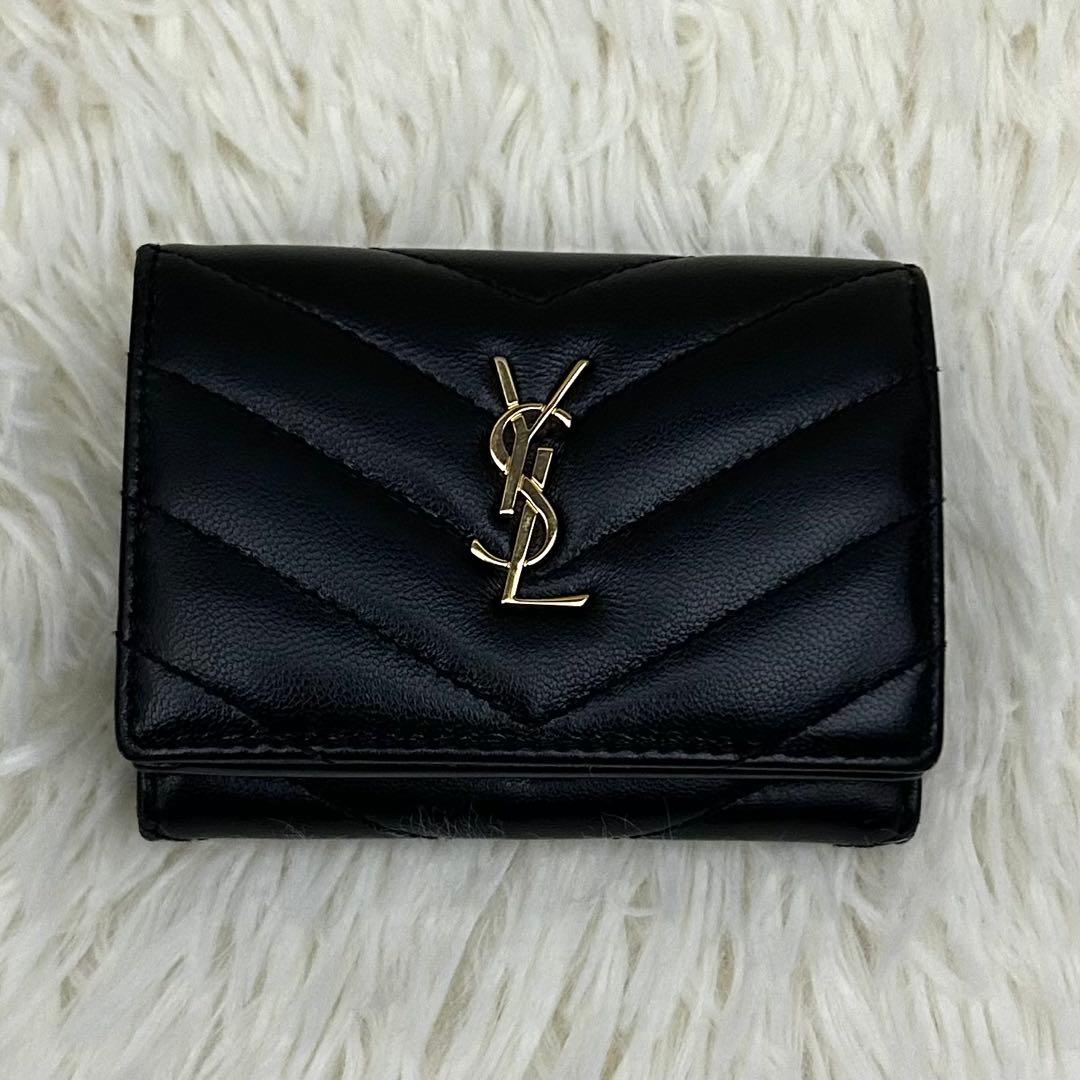 【極美品】RFID内蔵 SAINT LAURENT 三つ折り財布 ブラック