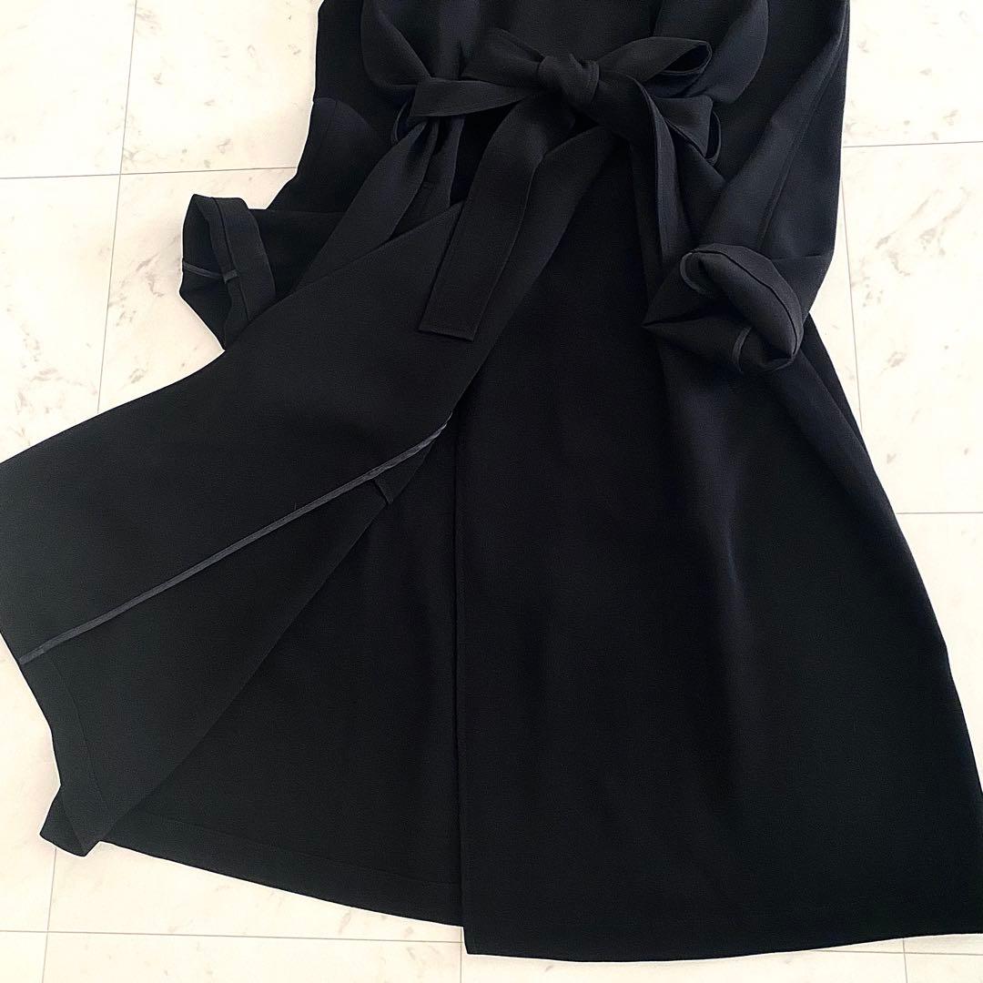 美品 セオリー シンセティッククレープ ロングコート 黒 とろみ素材 ゆったり