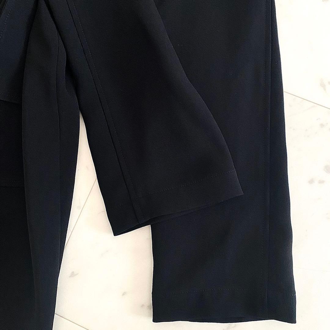 美品 セオリー シンセティッククレープ ロングコート 黒 とろみ素材 ゆったり