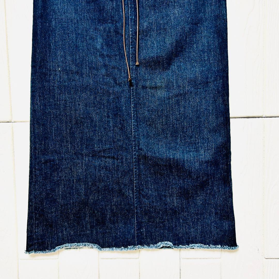 45R インディゴ ストレッチ デニム ロングスカート ロゴ刺繍 サイズ2