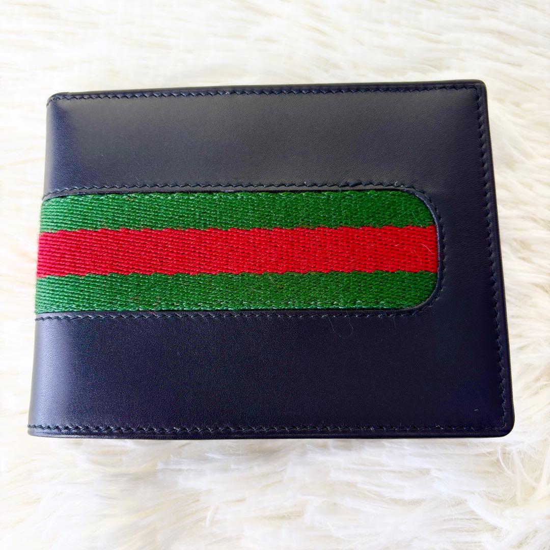 新品　オールド　GUCCI グッチ　折り財布　シェリーライン　レザー　ブラック