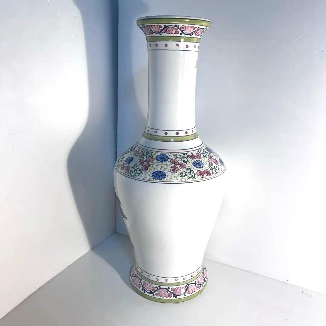 台湾　鶴松陶磁器花瓶　壺　花器　骨董　 約55cm