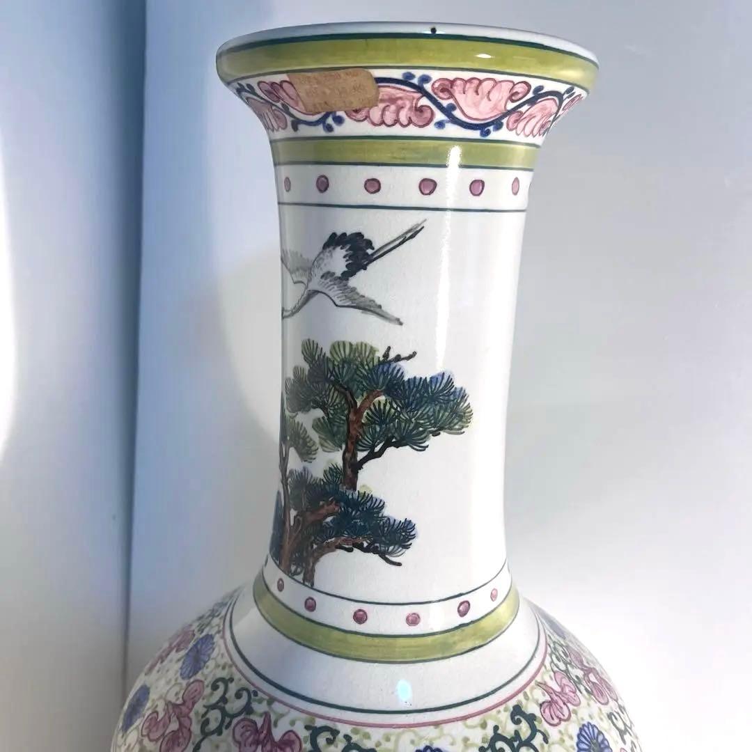 台湾　鶴松陶磁器花瓶　壺　花器　骨董　 約55cm