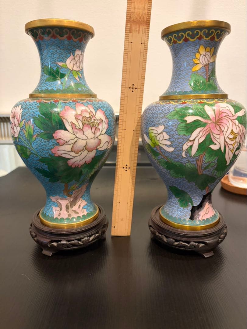 中国骨董 景徳鎮 花台付き花瓶ペア