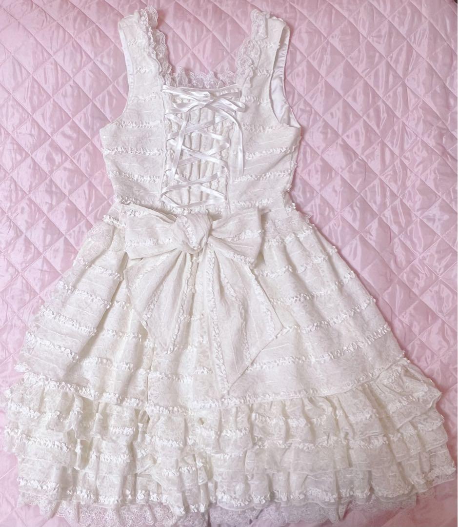 タイムセール【美品】BABY, ミシェル・リリィジャンパースカート　白　総レース