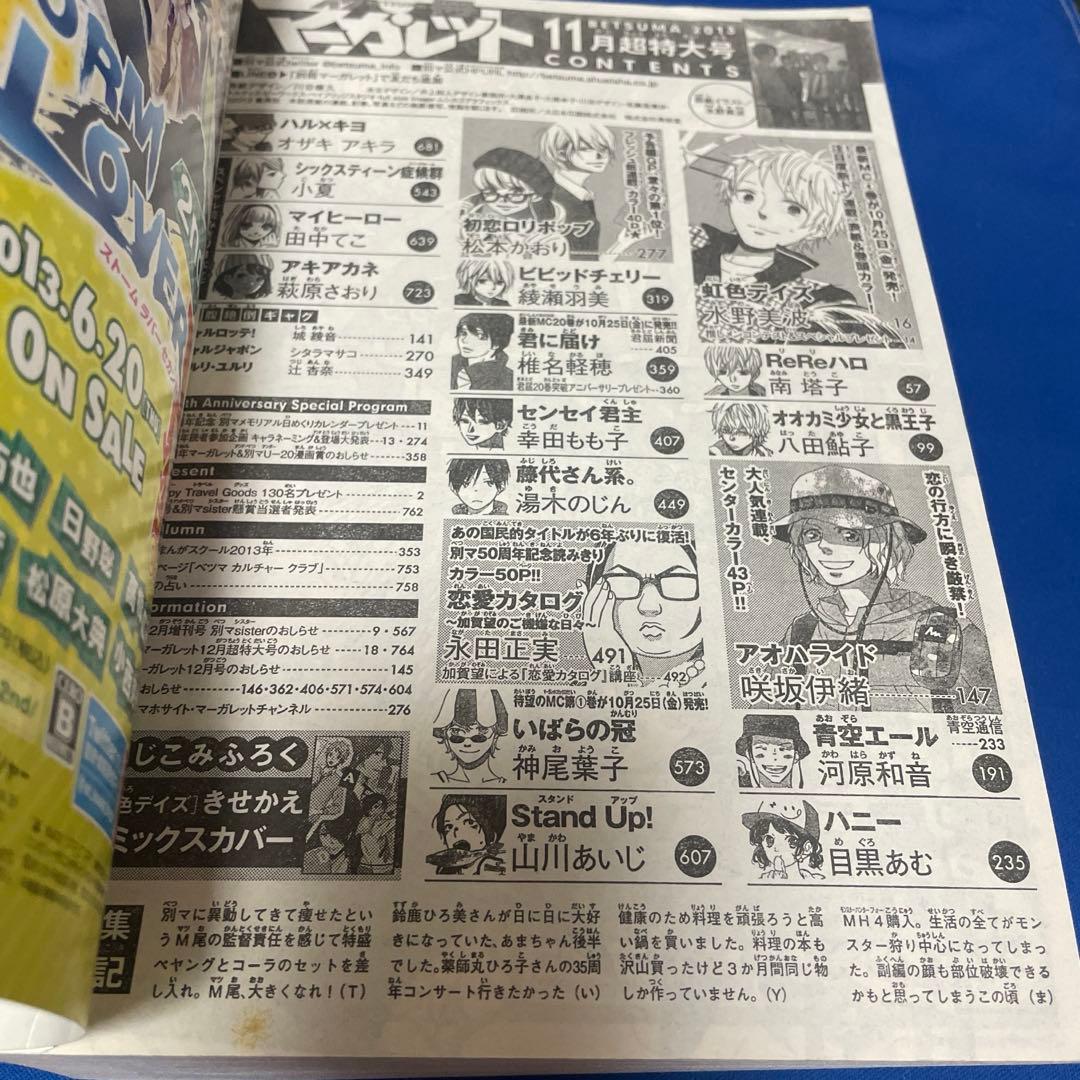 別冊マーガレット2013年11月号 虹色デイズ きせかえブックカバー付き