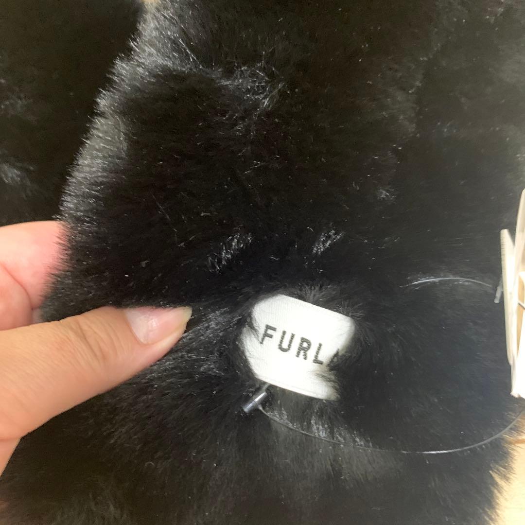 FURLA/未使用/ブラックフェイクファー ファーティペット マフラー