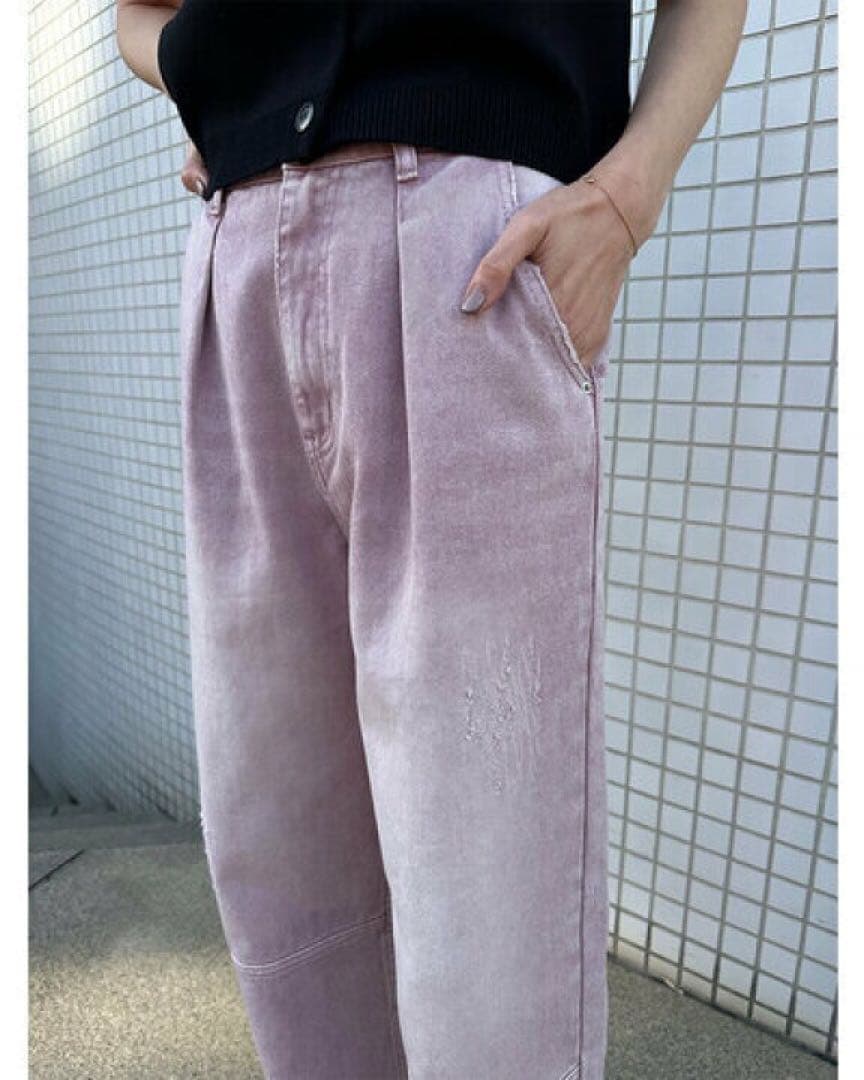 YENN イエン HIGH RISE TUCK WIDE PINK