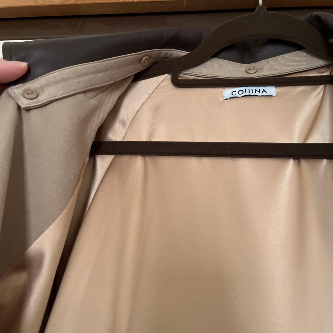 COHINA レザーライクカラートレンチコート short ベージュ