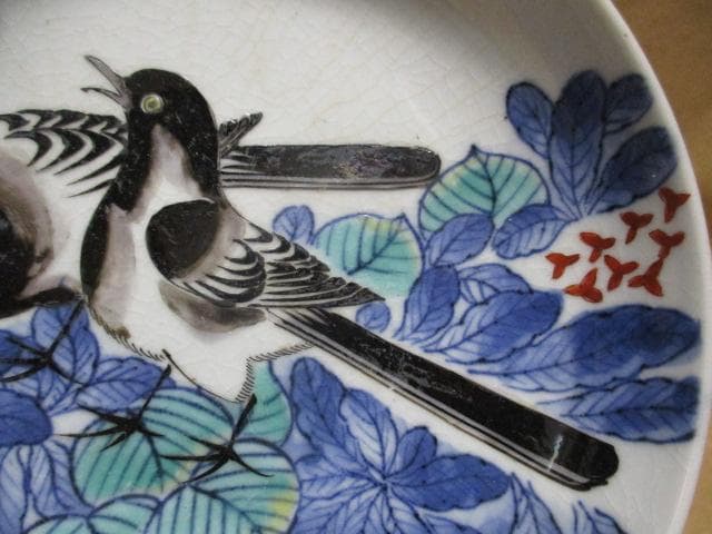 か*ず様 古鍋島焼色絵鶺鴒文皿　R98-1
