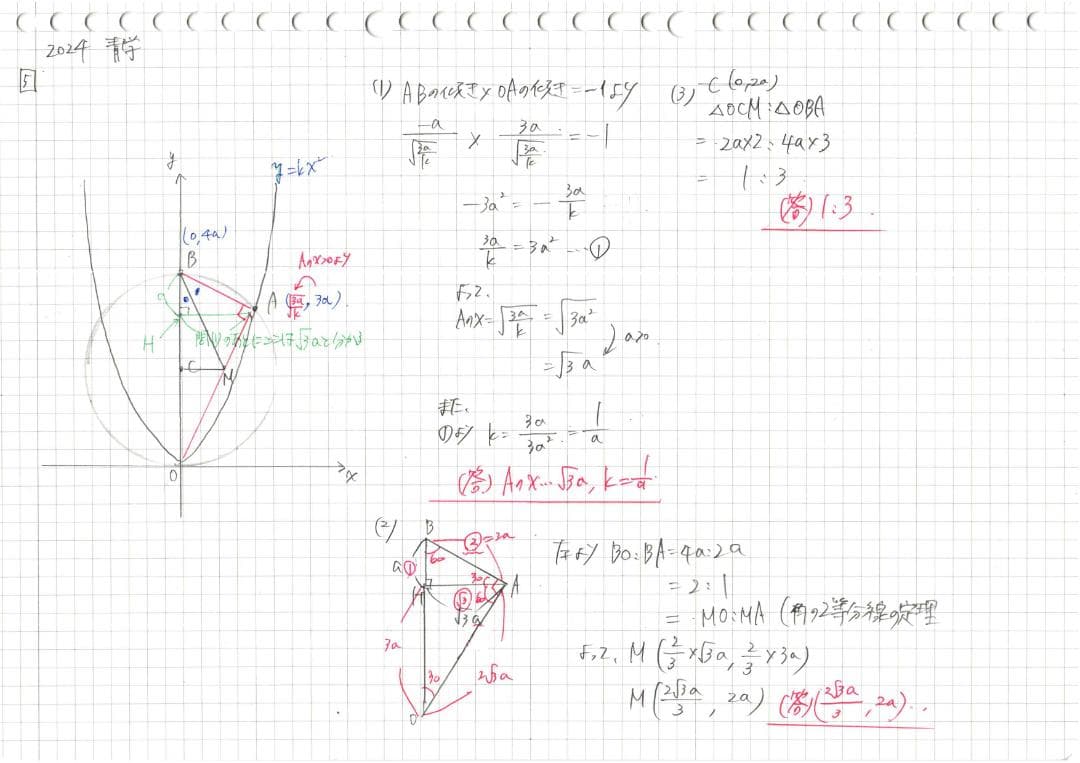 塾講師オリジナル数学解説 全問動画付!! 青学 2022～24 高校入試 過去問