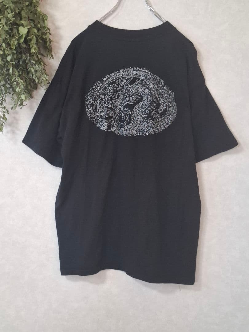 OKAY様 USA製 90s Stussy ドラゴン 紺タグ L 黒 ストゥーシ