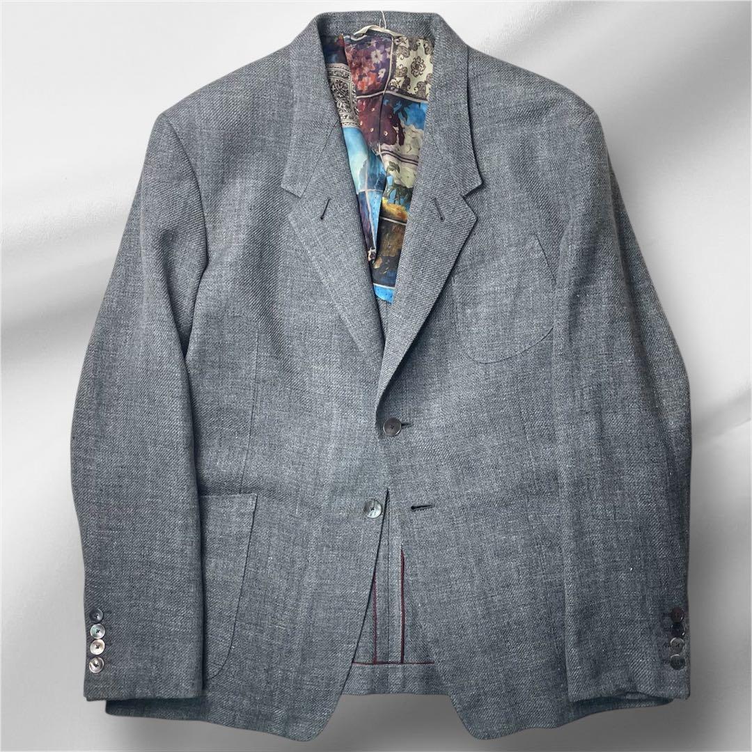 美品 Paul smith ポールスミス グレー テーラード リネン 麻 花