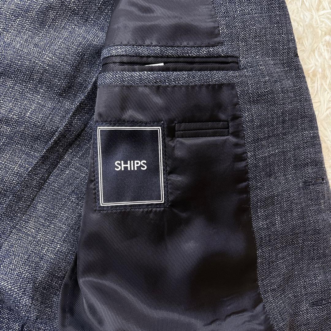 SHIPS REDA生地 リネン混 テーラードジャケット ネイビー M 背抜き
