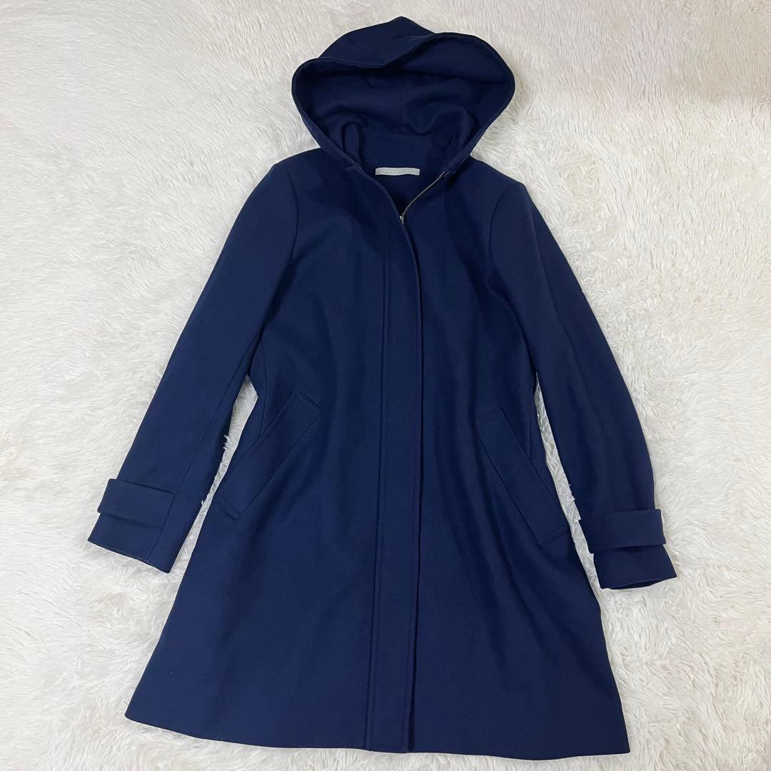 【美品】定価8.6万 セオリーリュクス フーデッドコート ネイビー 38 M