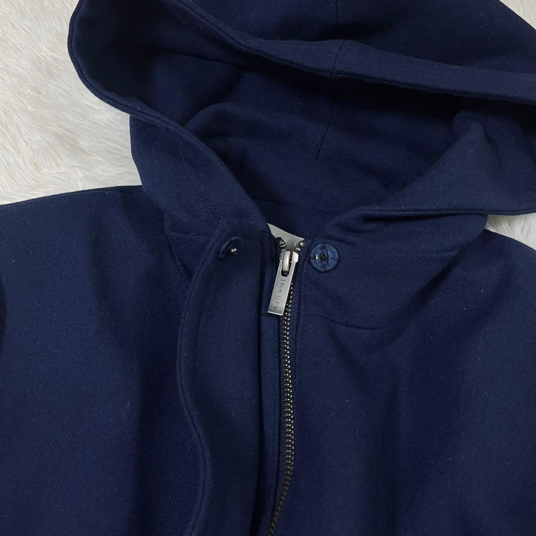 【美品】定価8.6万 セオリーリュクス フーデッドコート ネイビー 38 M