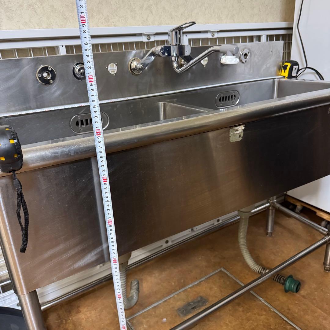 業務用ステンレス2槽シンク1200水栓付