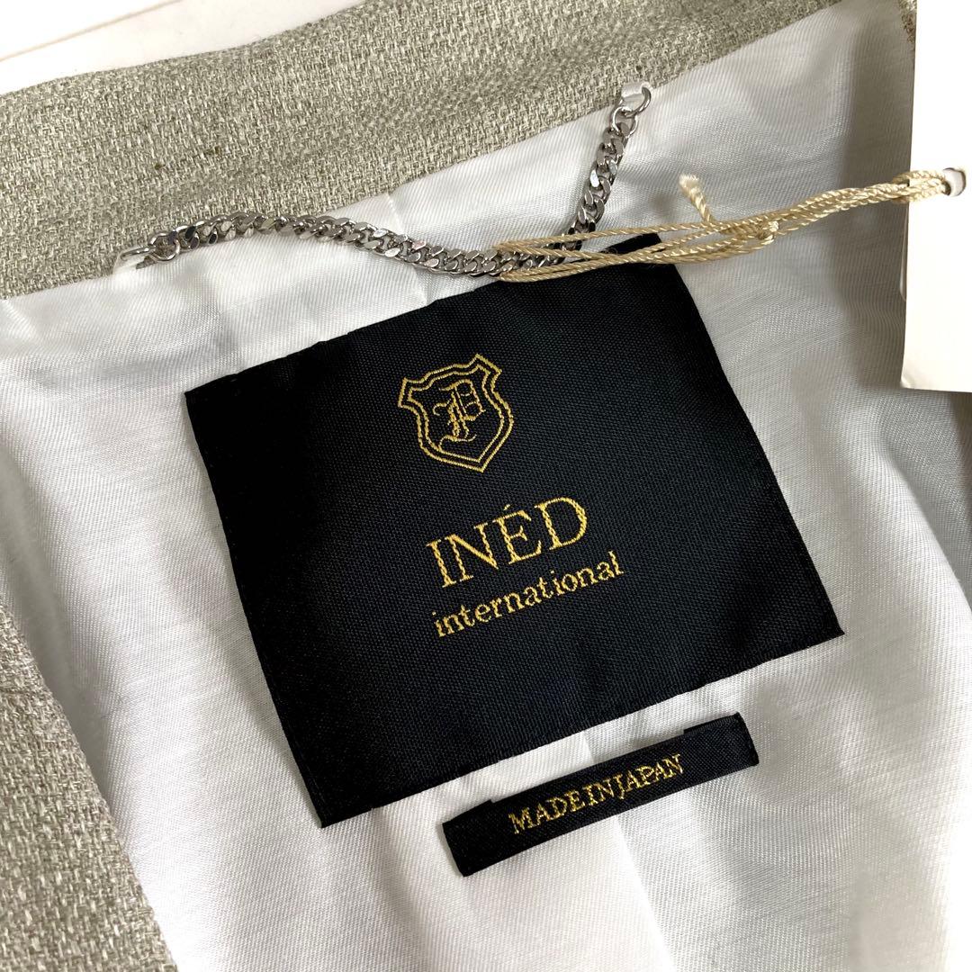 タグ付 イネド スプリングノーカラーコート ロング ９ グレー