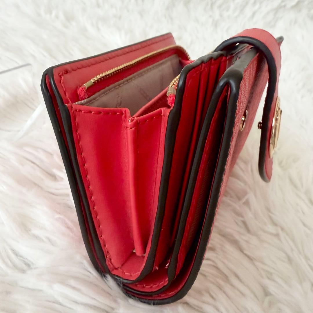 【極美品】マイケルコース　折り財布　MKゴールド金具　総柄　レッド　カード　小銭