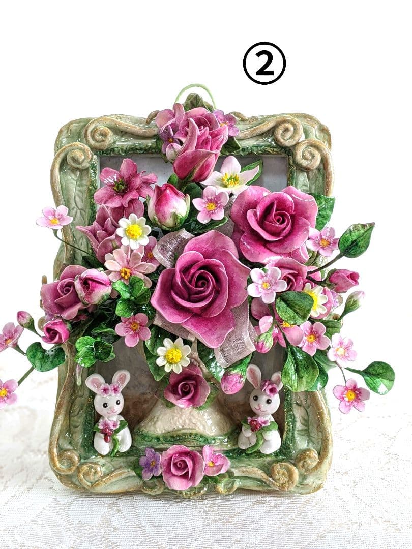 クレイフラワー❁ロココ調薔薇のフラワーアレンジメント❁ハンドメイド