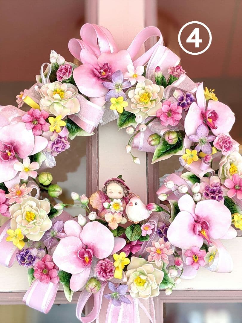 クレイフラワー❁ロココ調薔薇のフラワーアレンジメント❁ハンドメイド