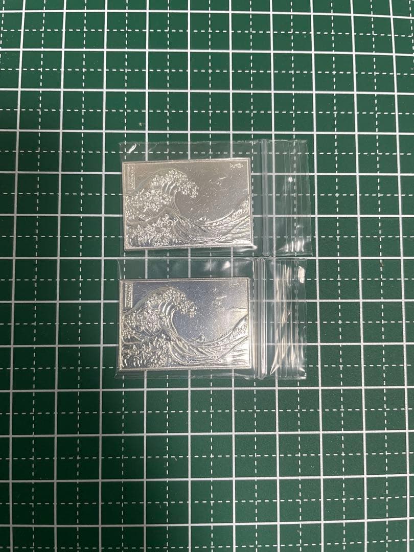 純銀レリーフ ミニ 波の浮世絵 プレート10.13g 2枚 造幣局ホールマーク