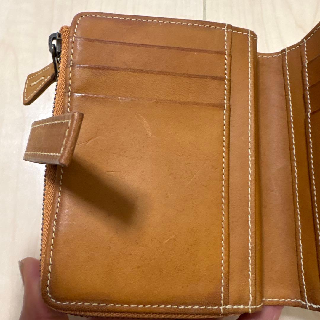 gentenブラウンレザー 二つ折り財布 cut workデザイン