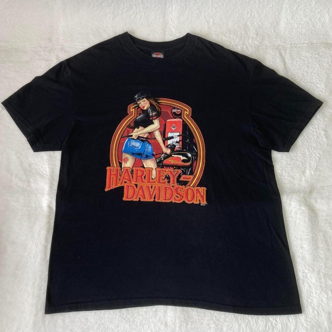 ⭐️美品⭐️ ハーレーダビッドソン　Tシャツ 黒　2XL　ピンナップガール　両面