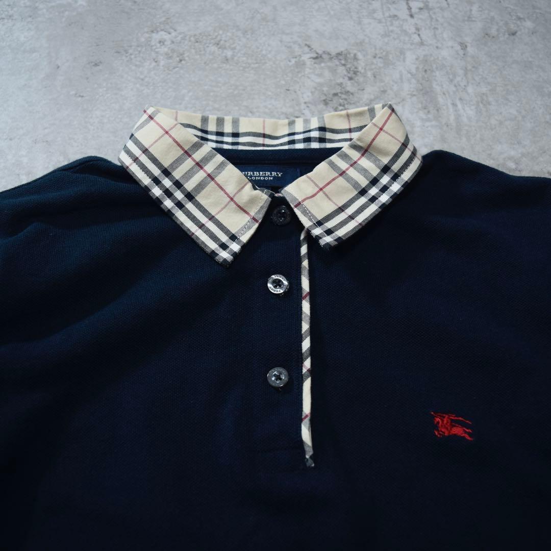 美品 BURBERRY LONDON ポロシャツ レディース ノバチェック 紺