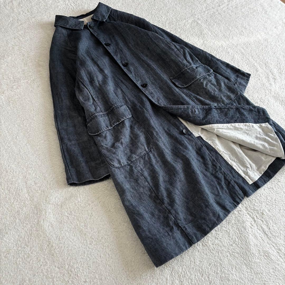 ネストローブ nest Robe リネンデニムステンカラーコート インディゴ