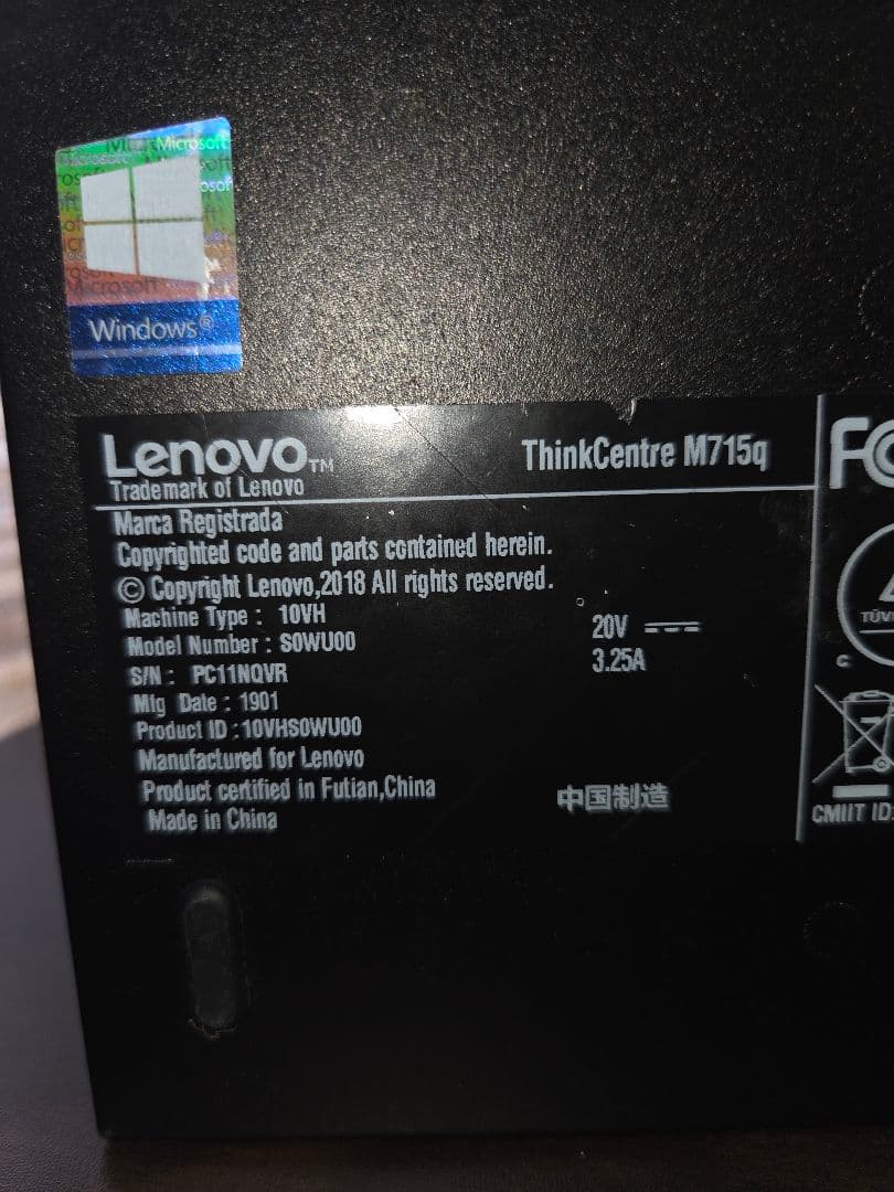 Windowsデスクトップ Lenovo ThinkCentre M715q 8GB SSD 512GB
