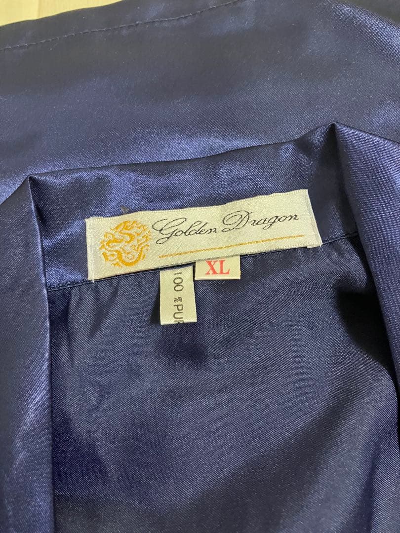 美品 Golden Dragon シルク パジャマ 絹100% ネイビー XL