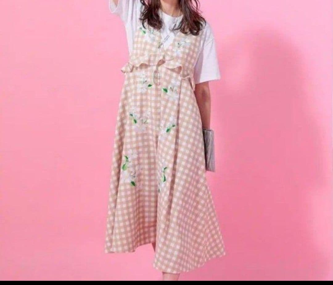 美品　チェスティ　マーガレット刺繍ジャンパースカート　ピンク　1