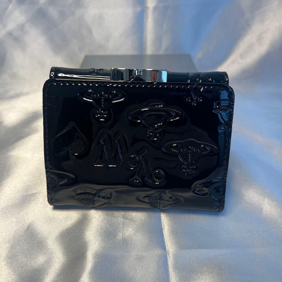 新品 Vivienne Westwood エナメル黒 三つ折り財布 バレンタイン