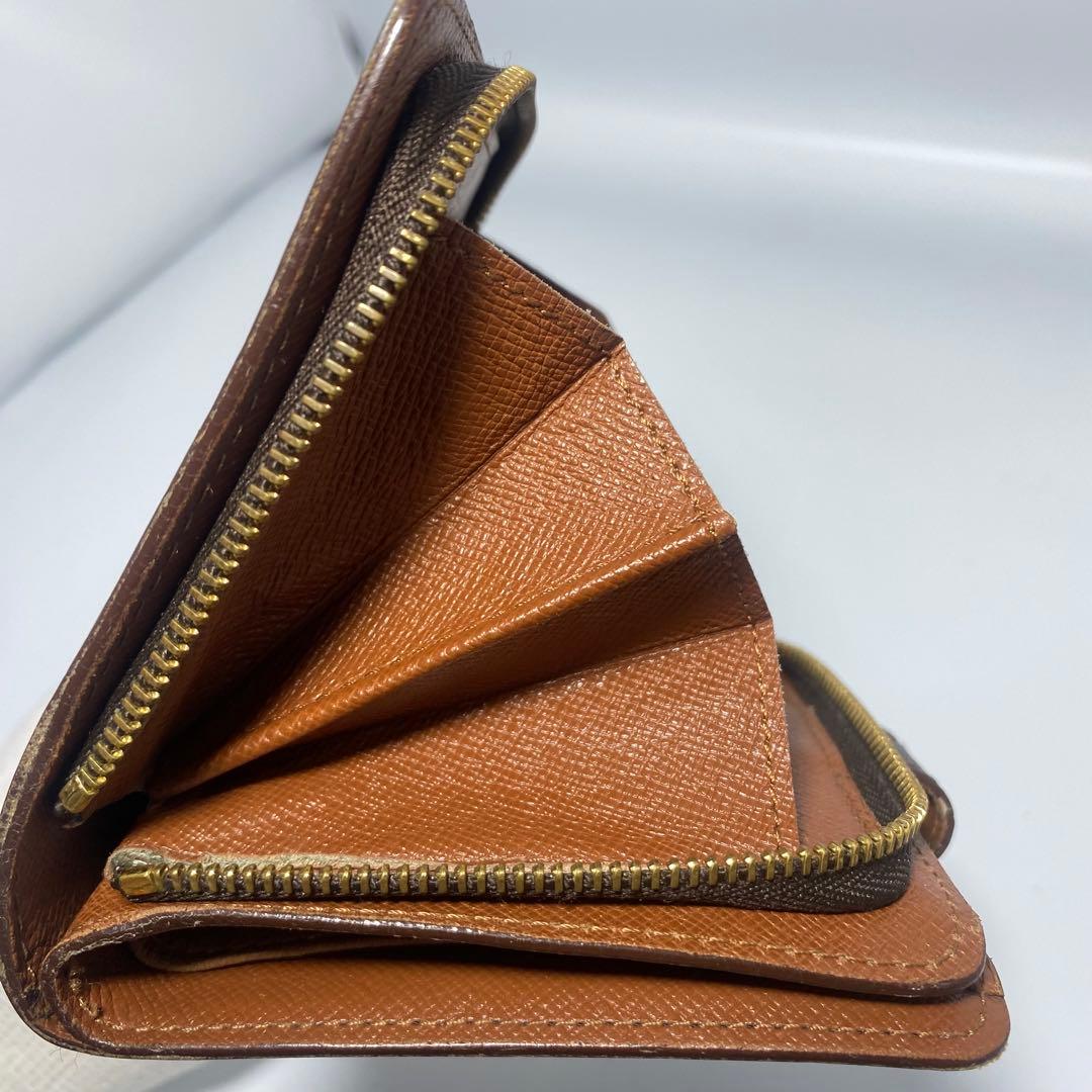 良品　ルイヴィトン 二つ折り財布　ブラウン　モノグラム　コンパクトジップ